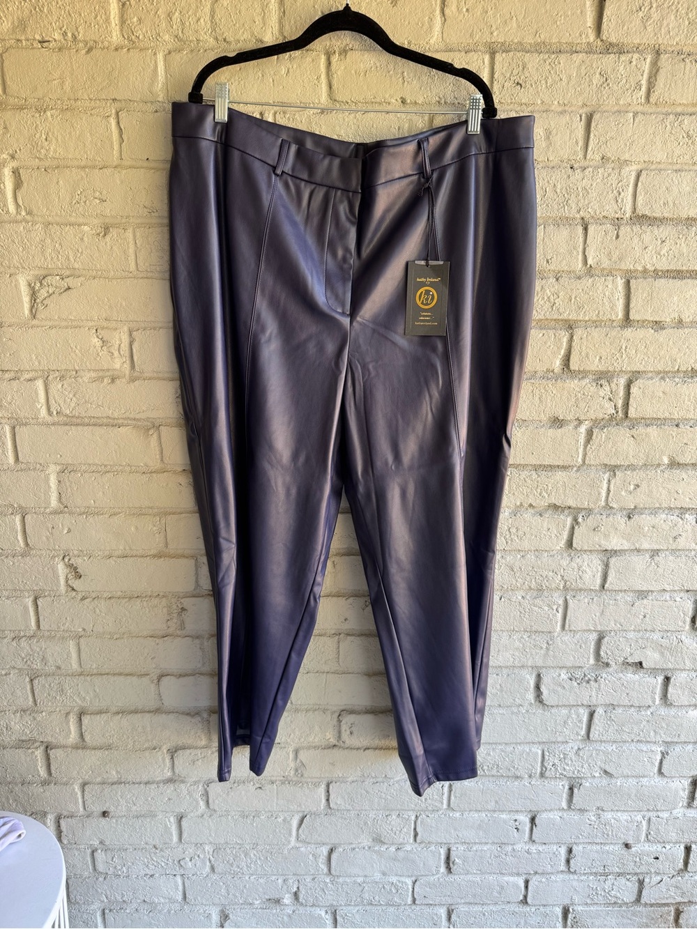 KATHY IRELAND NWT SZ 2X Faux Leather Wide leg Pants in Deep Navy